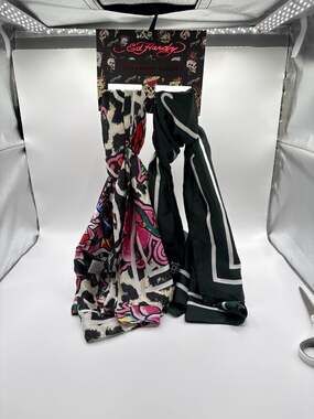 Ed Hardy New 2-Pack Fashion Scarves Tattoo Heart Leopard Pattern and Script